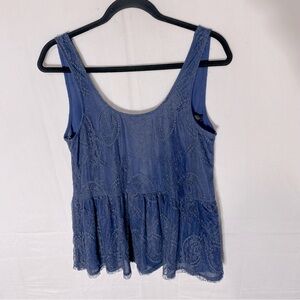Lucca Couture Blue Lace Overlay Ruffle Hem Low Back Camisole Tank Top S